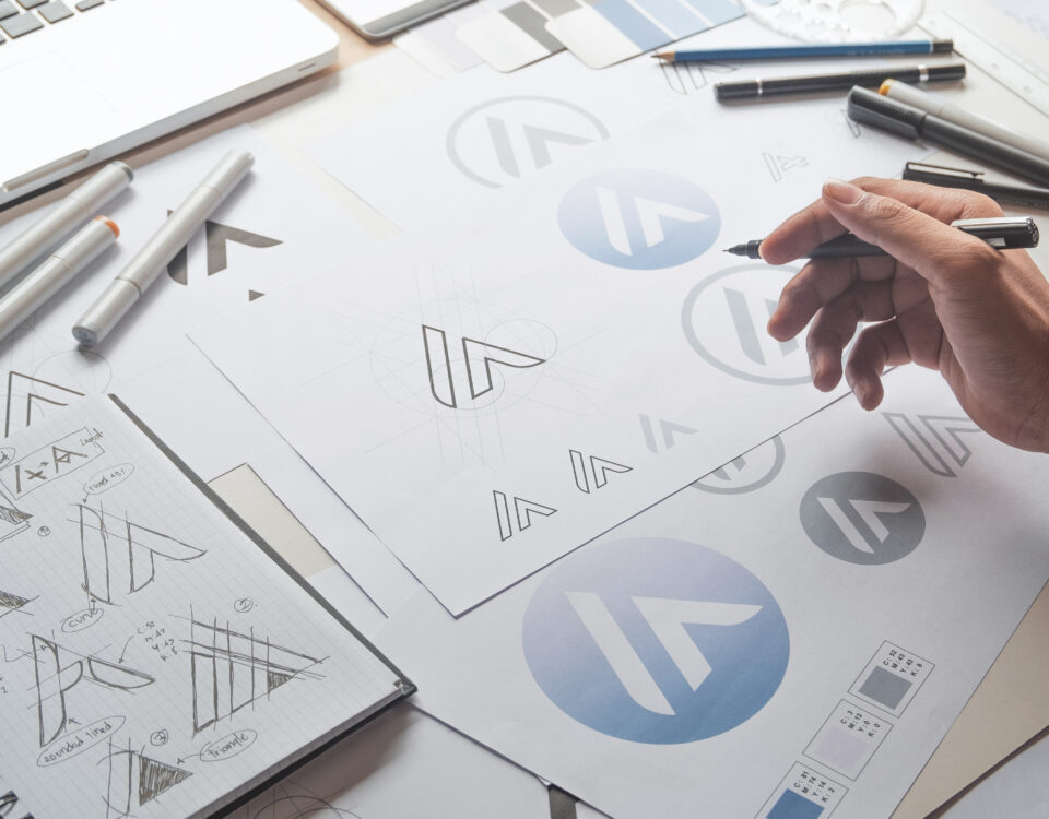 Artist creating logo drafts