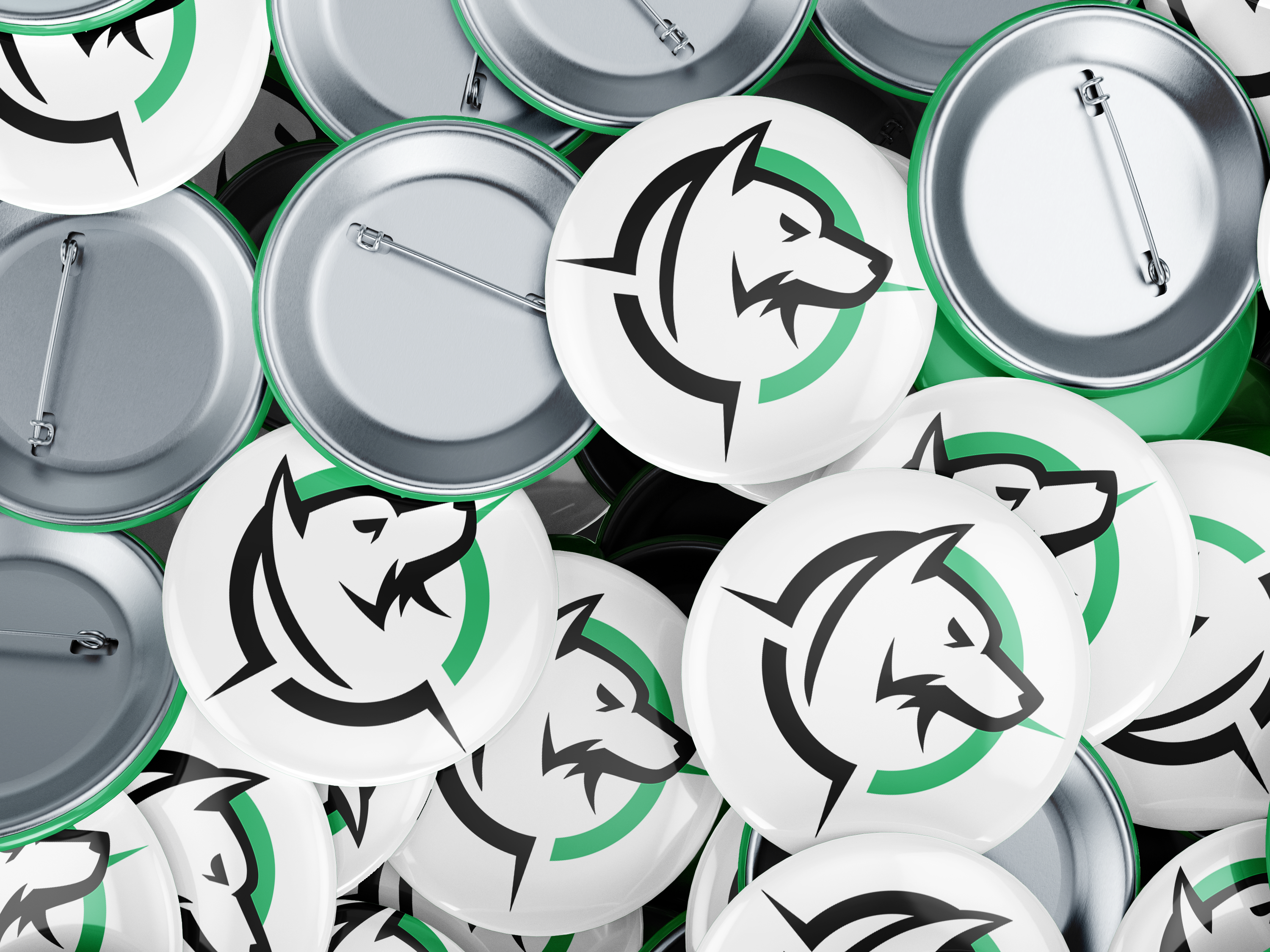 Branded pins for a personal dog training business focused on large dog breeds