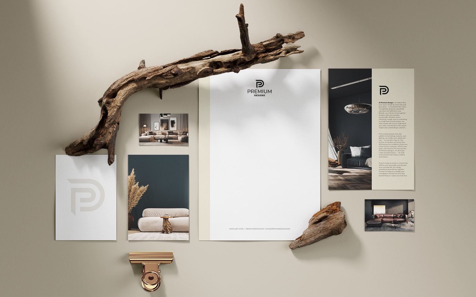Brand identity and stationery design for RE agency client premium interiors