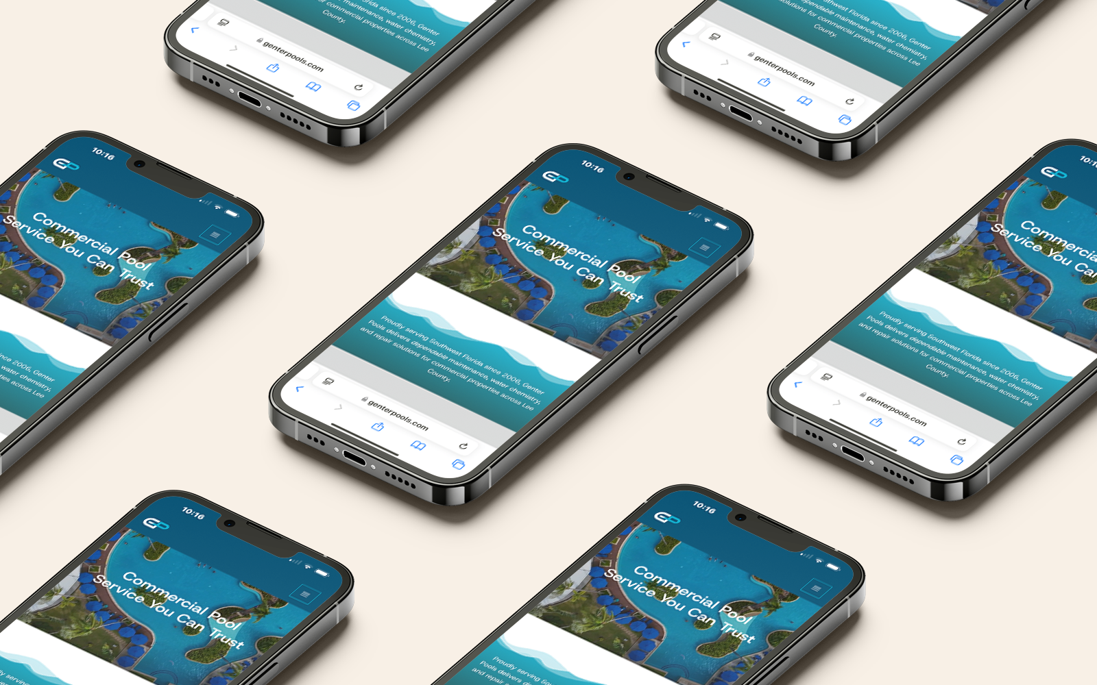 Mobile website design for Genter pools by RE agency