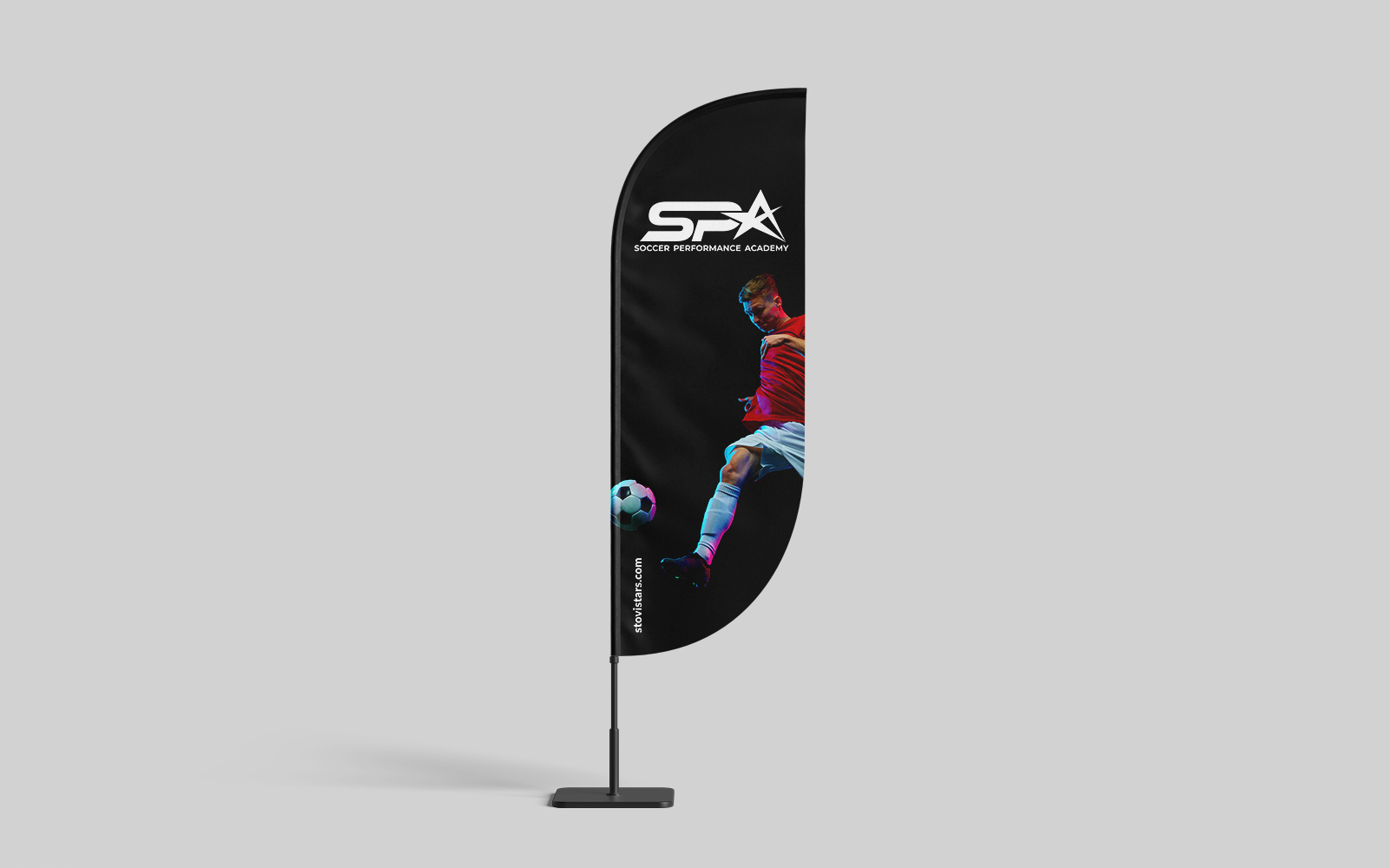 Branded feather flag for Soccer Performance Academy design by RE agency