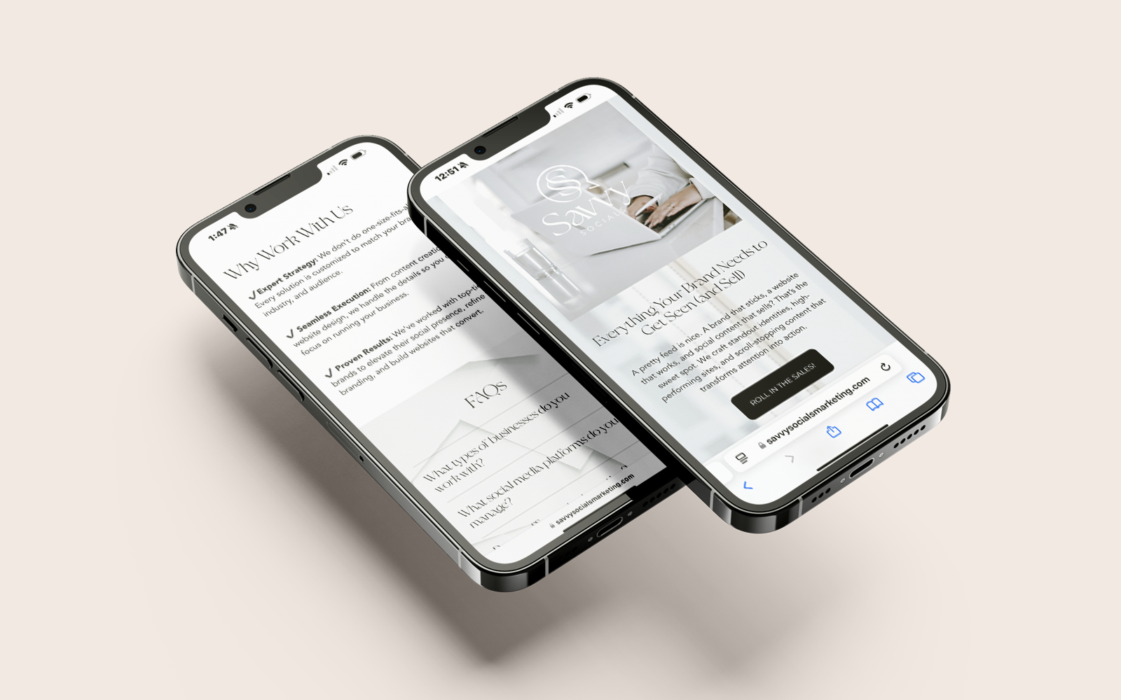 Branded mobile website UI/UX for a social media marketing agency in Fort Myers, Florida