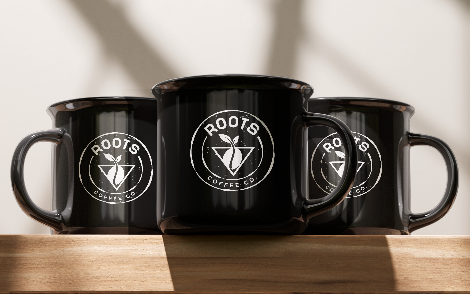 Branded coffee mugs for Roots Coffee Company by RE agency
