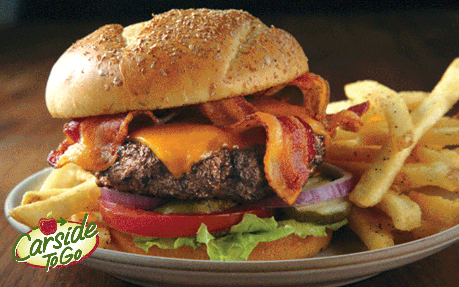 cheeseburger from Applebee's restaurant to promote carside to go service